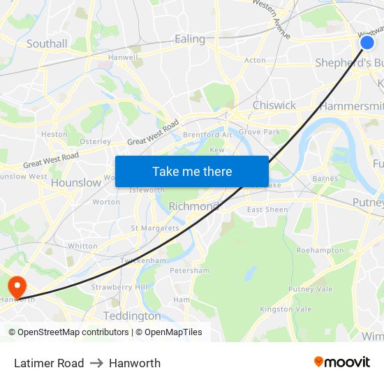 Latimer Road to Hanworth map