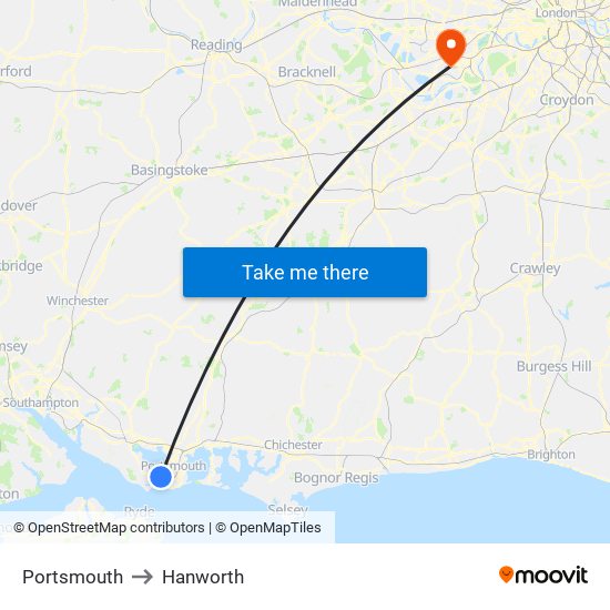 Portsmouth to Hanworth map