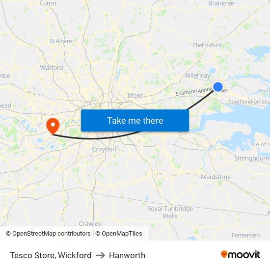 Tesco Store, Wickford to Hanworth map