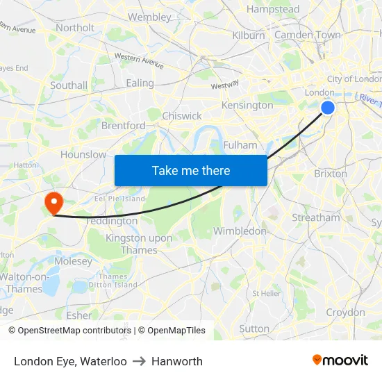 London Eye, Waterloo to Hanworth map