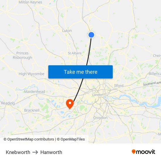 Knebworth to Hanworth map