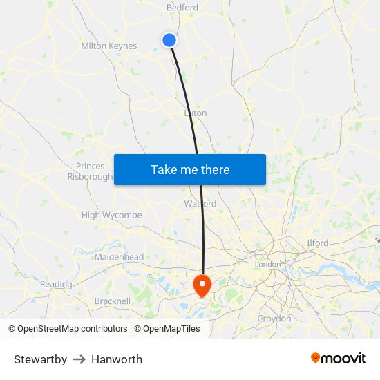 Stewartby to Hanworth map