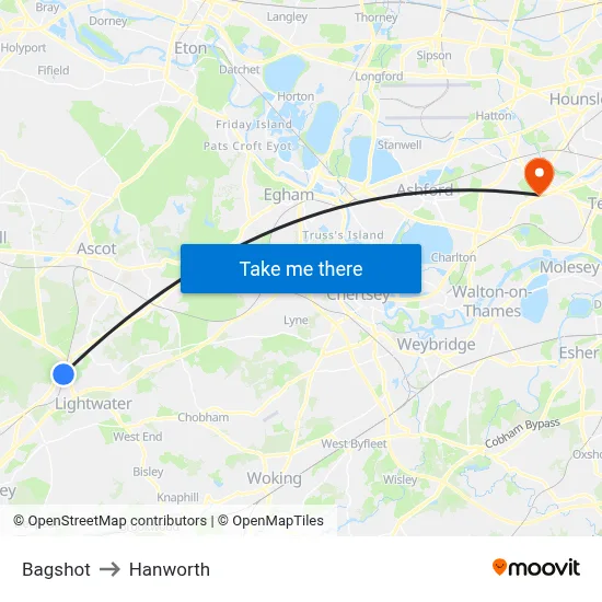 Bagshot to Hanworth map