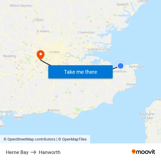 Herne Bay to Hanworth map