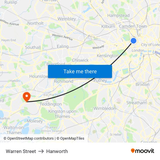 Warren Street to Hanworth map