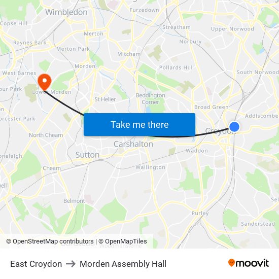 East Croydon to Morden Assembly Hall map