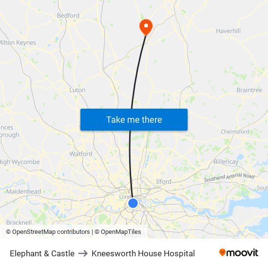 Elephant & Castle to Kneesworth House Hospital map