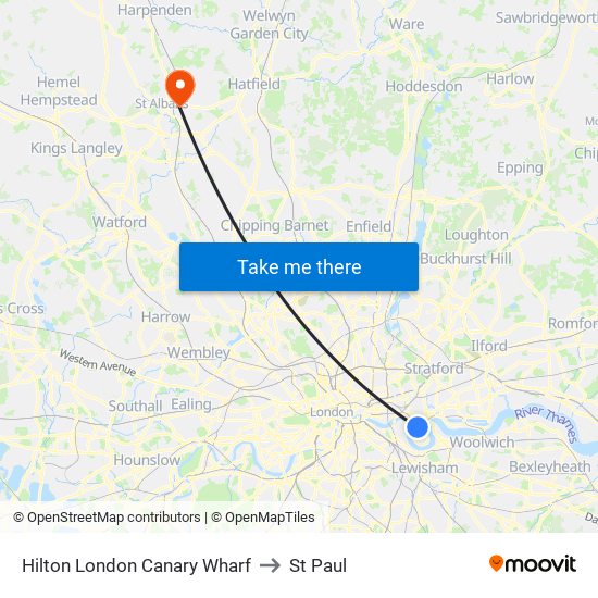 Hilton London Canary Wharf to St Paul map