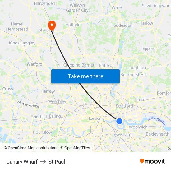 Canary Wharf to St Paul map