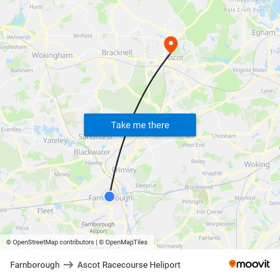 Farnborough to Ascot Racecourse Heliport map