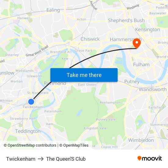 Twickenham to The Queen’S Club map