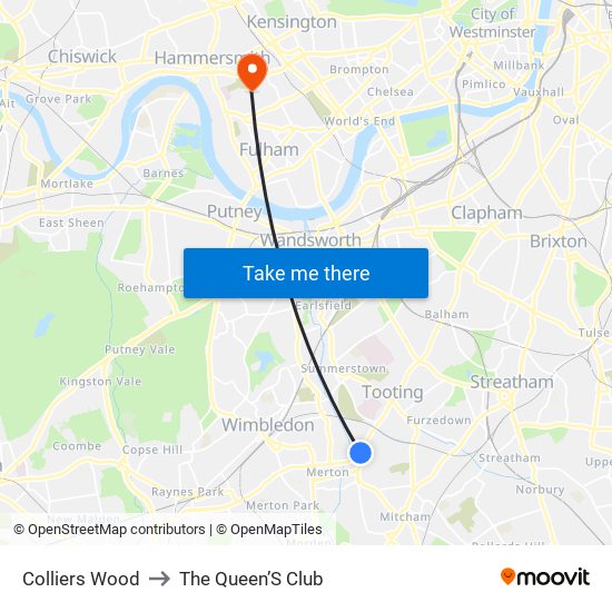 Colliers Wood to The Queen’S Club map