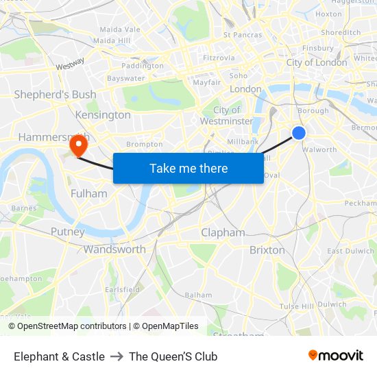 Elephant & Castle to The Queen’S Club map