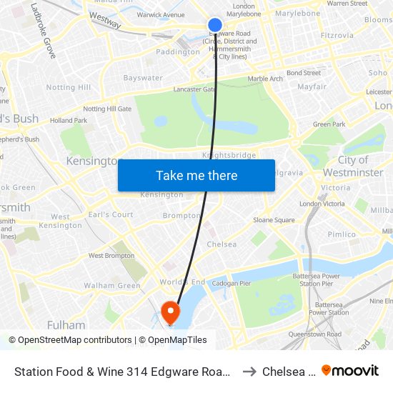 Station Food & Wine 314 Edgware Road, Paddington, London, W2   1dy to Chelsea Harbour map