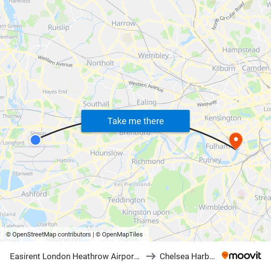 Easirent London Heathrow Airport Lhr to Chelsea Harbour map