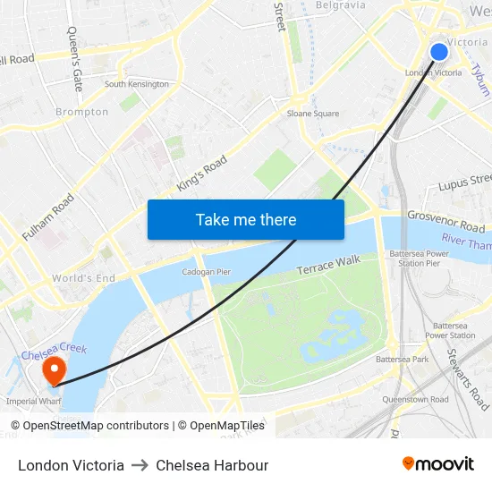 London Victoria to Chelsea Harbour map