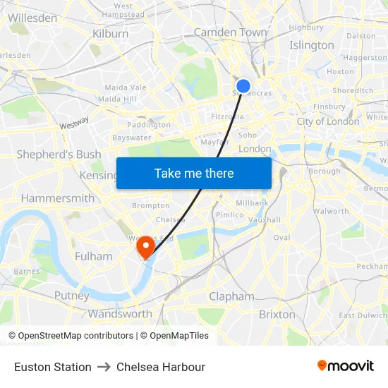 Euston Station to Chelsea Harbour map