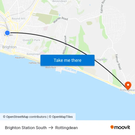 Brighton Station South to Rottingdean map