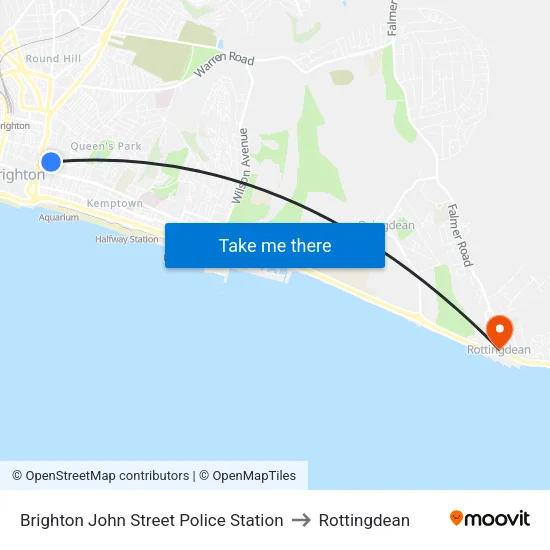 Brighton John Street Police Station to Rottingdean map