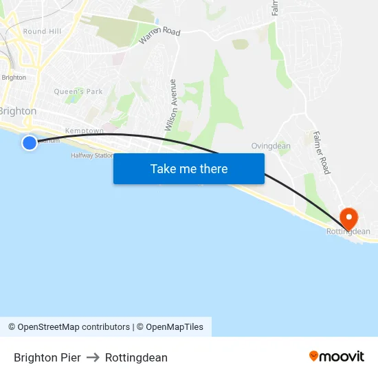 Brighton Pier to Rottingdean map