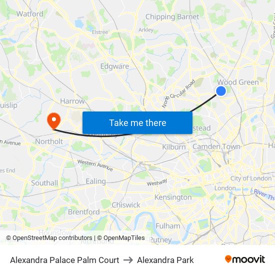 Alexandra Palace Palm Court to Alexandra Park map