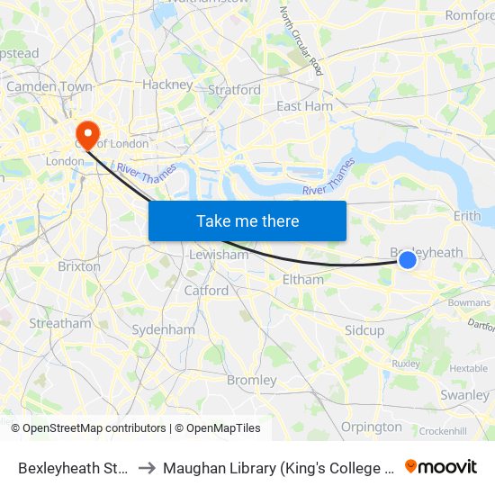 Bexleyheath Station to Maughan Library (King's College London) map