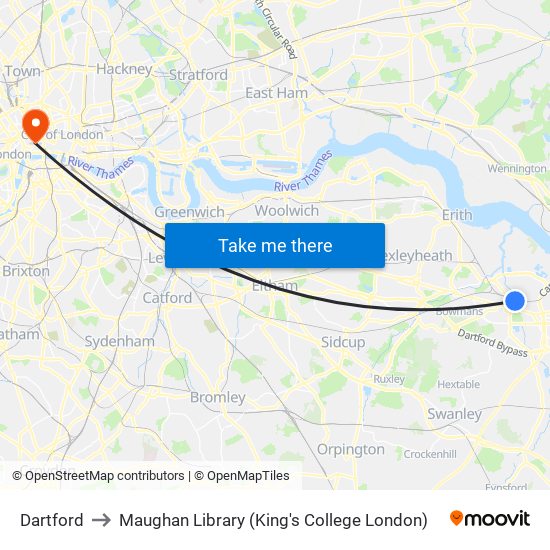 Dartford to Maughan Library (King's College London) map