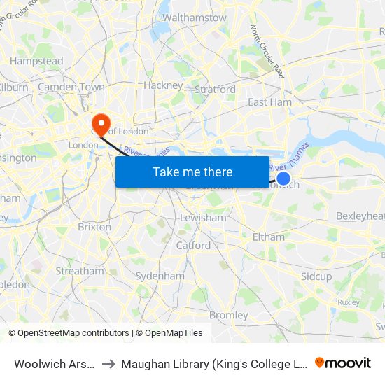 Woolwich Arsenal to Maughan Library (King's College London) map