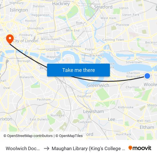 Woolwich Dockyard to Maughan Library (King's College London) map