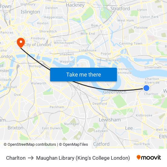 Charlton to Maughan Library (King's College London) map