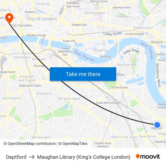 Deptford to Maughan Library (King's College London) map