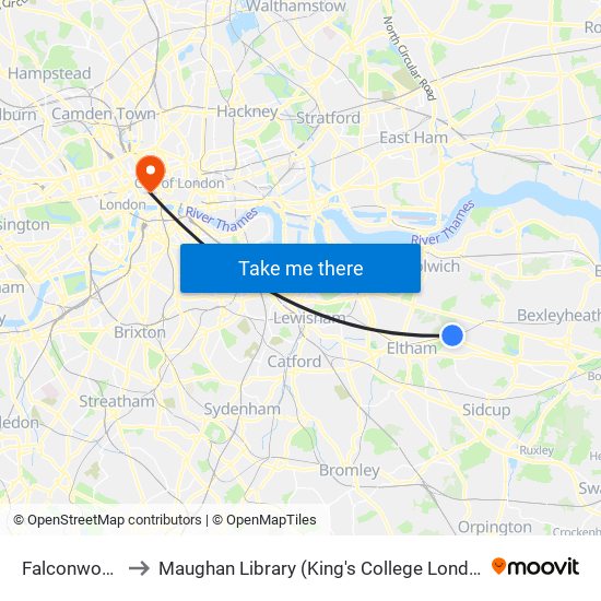 Falconwood to Maughan Library (King's College London) map