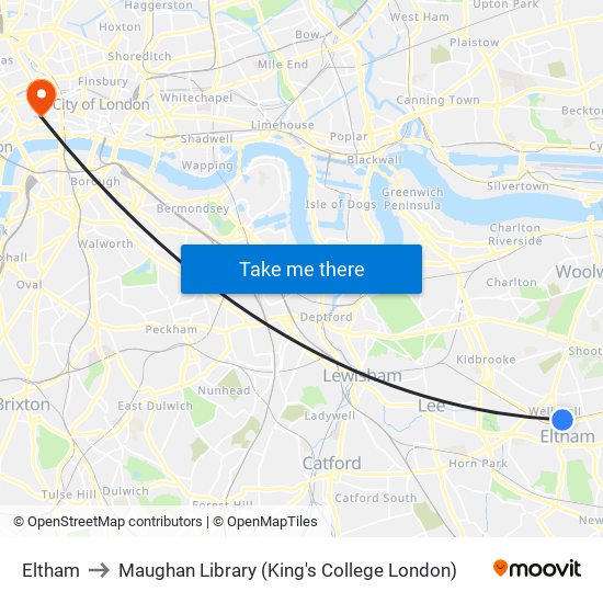 Eltham to Maughan Library (King's College London) map