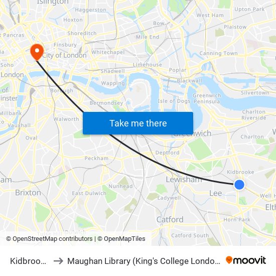 Kidbrooke to Maughan Library (King's College London) map