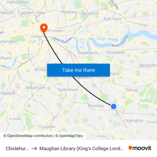 Chislehurst to Maughan Library (King's College London) map