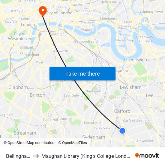Bellingham to Maughan Library (King's College London) map