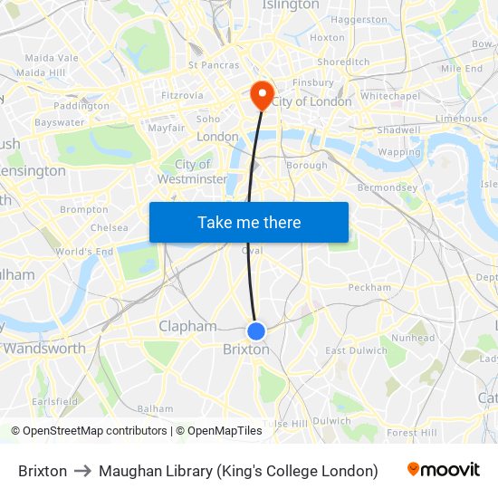 Brixton to Maughan Library (King's College London) map
