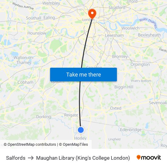 Salfords to Maughan Library (King's College London) map