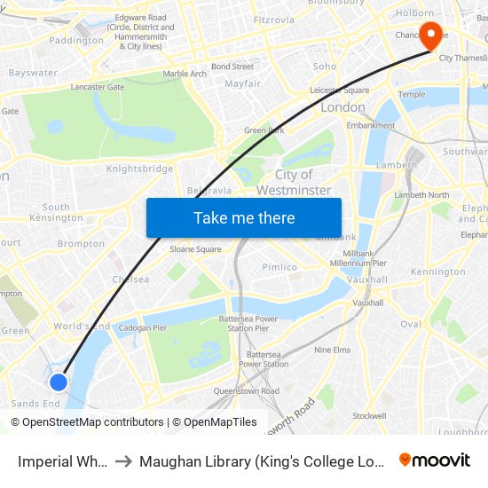 Imperial Wharf to Maughan Library (King's College London) map