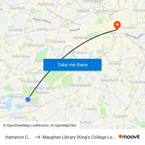 Hampton Court to Maughan Library (King's College London) map