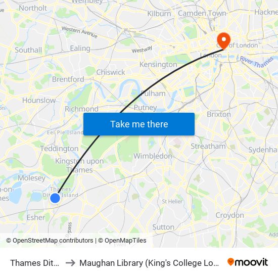 Thames Ditton to Maughan Library (King's College London) map