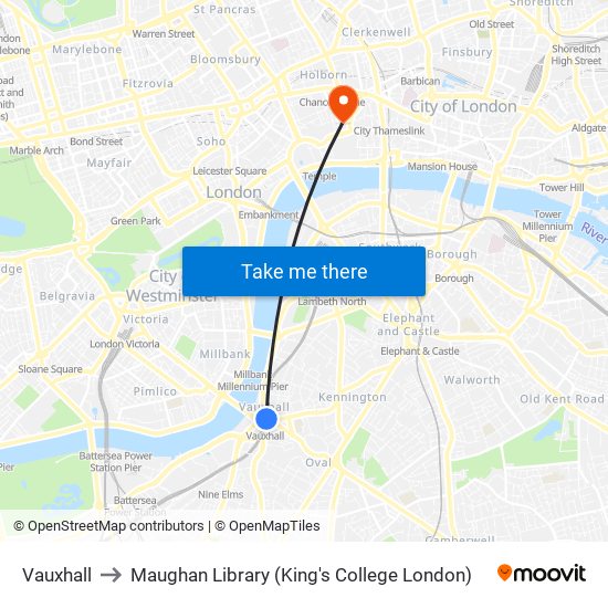 Vauxhall to Maughan Library (King's College London) map