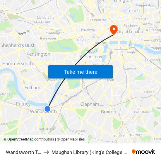 Wandsworth Town to Maughan Library (King's College London) map