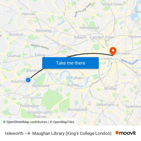 Isleworth to Maughan Library (King's College London) map