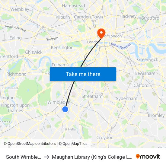 South Wimbledon to Maughan Library (King's College London) map