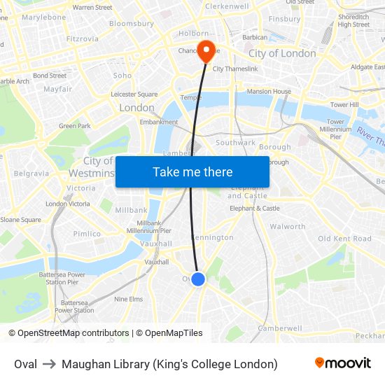 Oval to Maughan Library (King's College London) map