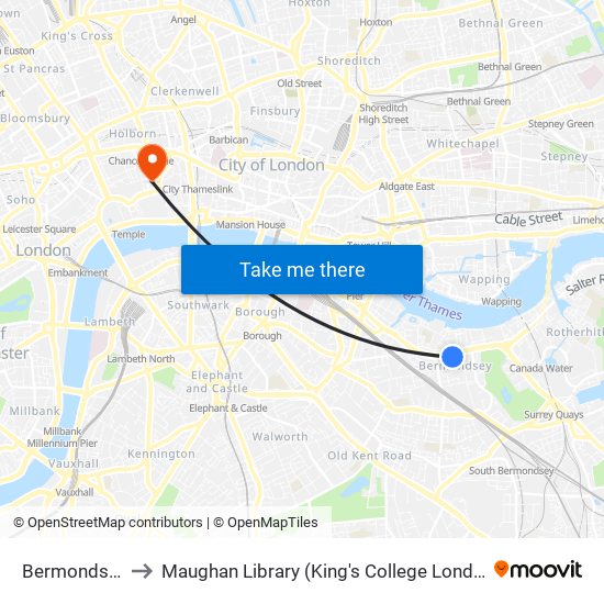 Bermondsey to Maughan Library (King's College London) map