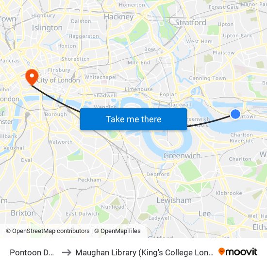 Pontoon Dock to Maughan Library (King's College London) map