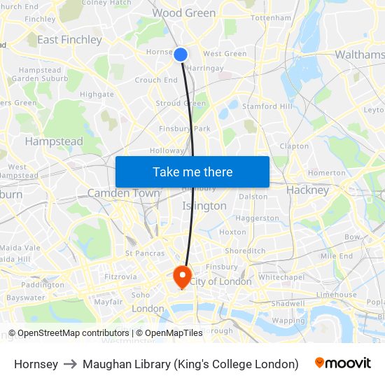 Hornsey to Maughan Library (King's College London) map