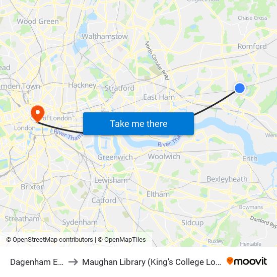 Dagenham East to Maughan Library (King's College London) map